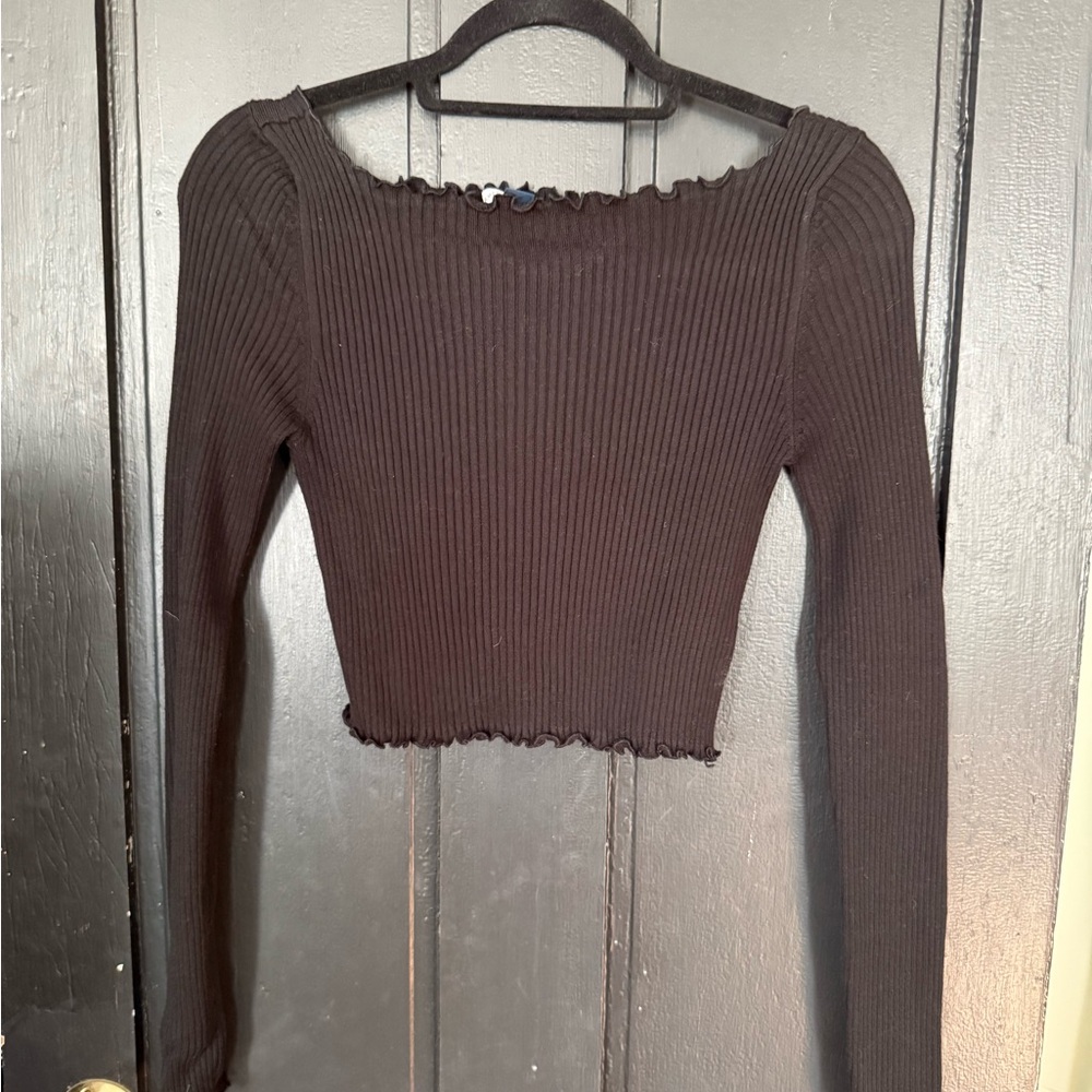 NWOT American Eagle CroppedOff Shoulder Black Ribbed Top